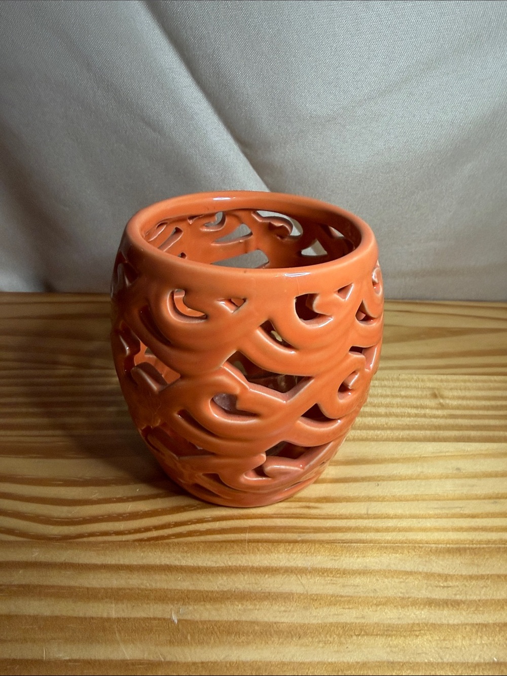 Vintage PartyLite Orange Waves Ceramic Votive Tealight Candle Holder P91874